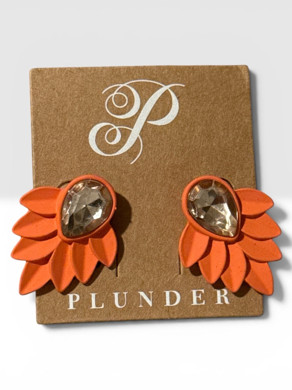 Plunder Bright Orange Petal Teardrop Crystal Earrings